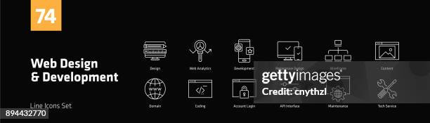 web design and development line icons set - black software developer stock illustrations