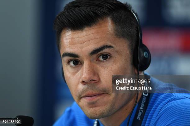 Emmanuel Garcia of CF Pachuca attends a press conference ahead of the FIFA Club World Cup UAE 2017 third place match between Al Jazira and CF Pachuca...