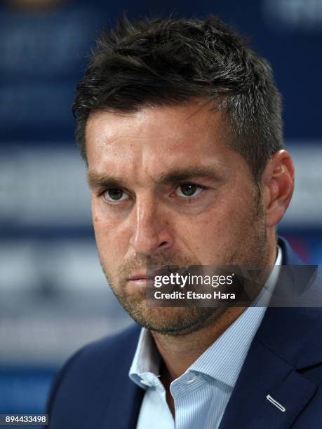 Pachuca head coach Diego Alonso attends a press conference ahead of the FIFA Club World Cup UAE 2017 third place match between Al Jazira and CF...