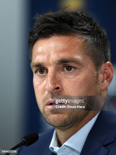 Pachuca head coach Diego Alonso attends a press conference ahead of the FIFA Club World Cup UAE 2017 third place match between Al Jazira and CF...