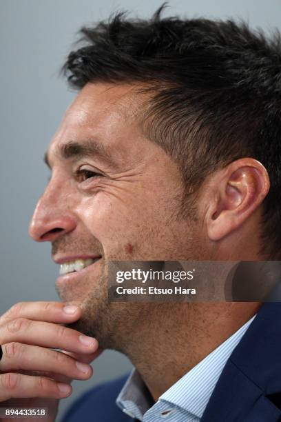 Pachuca head coach Diego Alonso attends a press conference ahead of the FIFA Club World Cup UAE 2017 third place match between Al Jazira and CF...
