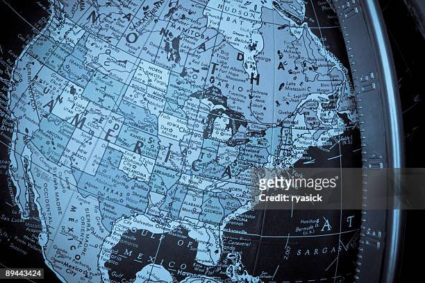 north america map on a globe with united states region - united states map black and white stock pictures, royalty-free photos & images