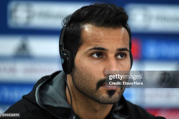 Khaled Al Sennani of Al Jazira attends a press conference ahead of the FIFA Club World Cup UAE 2017 third place match between Al Jazira and CF...