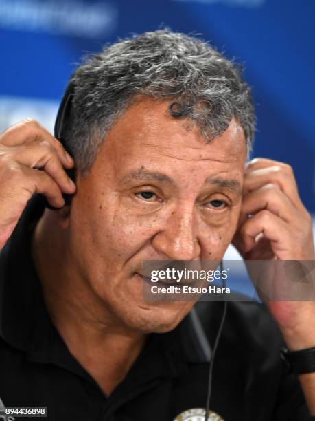Al Jazira head coach Henk Ten Cate attends a press conference ahead of the FIFA Club World Cup UAE 2017 third place match between Al Jazira and CF...