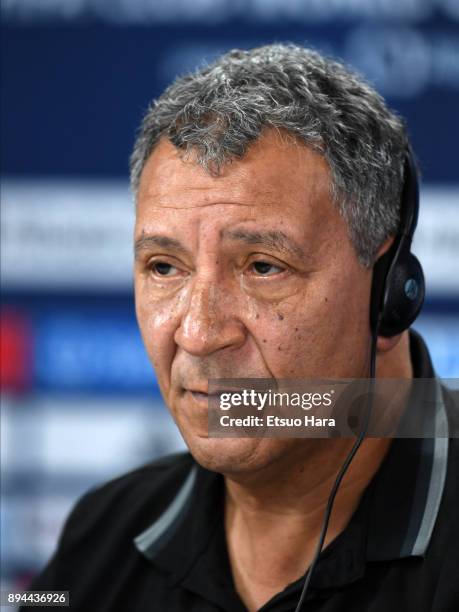 Al Jazira head coach Henk Ten Cate attends a press conference ahead of the FIFA Club World Cup UAE 2017 third place match between Al Jazira and CF...
