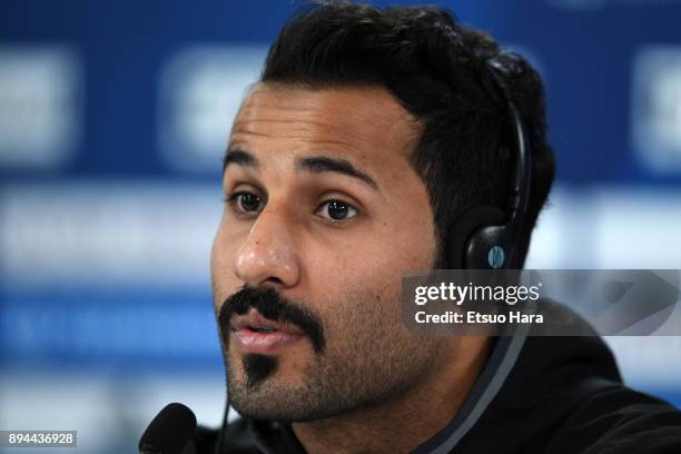 Khaled Al Sennani of Al Jazira attends a press conference ahead of the FIFA Club World Cup UAE 2017 third place match between Al Jazira and CF...