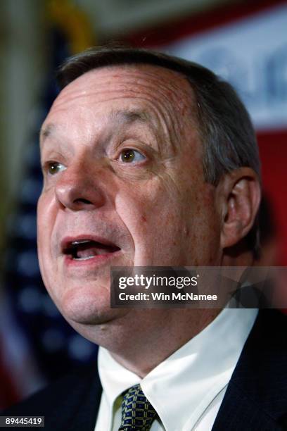 Senate Assistant Majority Leader Richard Durbin speaks during a news conference at the U.S. Capitol to discuss the benefits of health insurance...