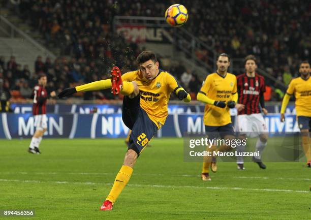 Alex Ferrari of Hellas Verona FC in action during the Tim Cup match between AC Milan and Hellas Verona FC at Stadio Giuseppe Meazza on December 13,...