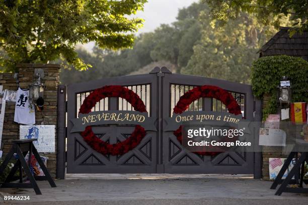 The gates to singer Michael Jackson's Neverland Ranch have been turned into a memorial as seen in this 2009 Los Olivos, Santa Barbara County,...