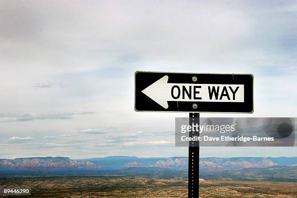 One Way road sign on June 10, 2009 in Jerome near Flagstaff, Arizona, United States. Once known as the wickedest town in the west, Jerome was a...