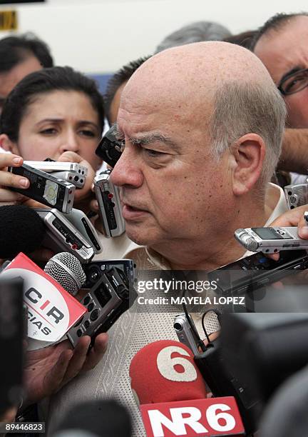 The Secretary General of the Organization of the American States Jose Miguel Insulza talks with the press on July 29 at a hotel in the touristical...