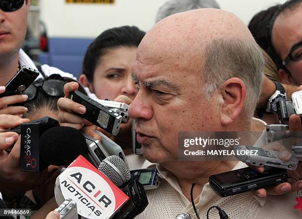 The Secretary General of the Organization of the American States Jose Miguel Insulza talks with the press on July 29 at a hotel in the touristical...
