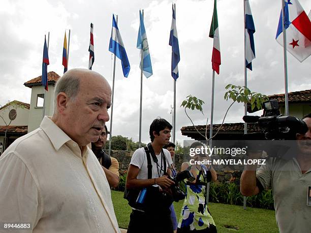 The Secretary General of the Organization of the American States Jose Miguel Insulza arrives to talk with the press on July 29 at a hotel in the...
