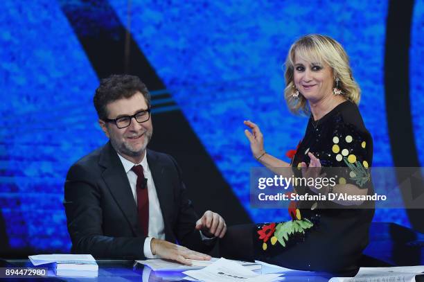 Fabio Fazio and Luciana Littizzetto attend Che Tempo Che Fa Tv Show on December 17, 2017 in Milan, Italy.