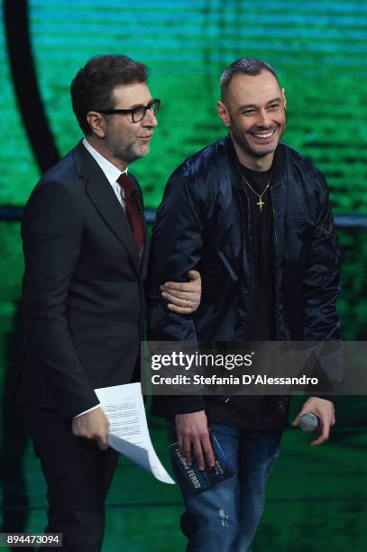 Fabio Fazio and Fabri Fibra attend Che Tempo Che Fa Tv Show on December 17, 2017 in Milan, Italy.