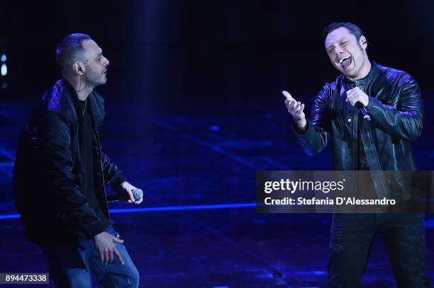 Fabri Fibra and Tiziano Ferro attend Che Tempo Che Fa Tv Show on December 17, 2017 in Milan, Italy.