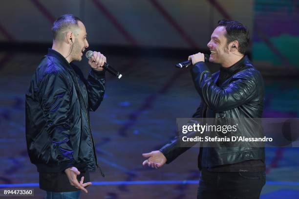 Fabri Fibra and Tiziano Ferro attend Che Tempo Che Fa Tv Show on December 17, 2017 in Milan, Italy.