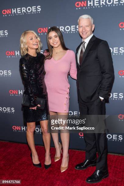 Kelly Ripa, Lola Consuelos and Anderson Cooper attend the 11th Annual CNN Heroes: An All-Star Tribute at American Museum of Natural History on...