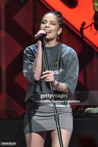 Halsey performs at Y100's Jingle Ball 2017 at BB&T Center on December 17, 2017 in Sunrise, Florida.