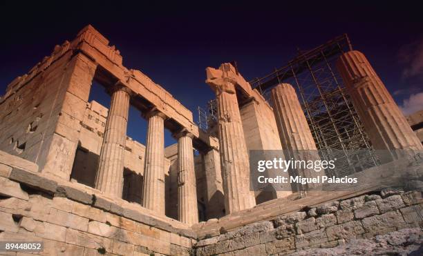 Greece. Athens. Athenian Acropolis. The Propylea. The monumental gateway to the Acropolis, the Propylea was built under the general direction of the...