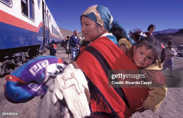 Argentina- Salta. Colla woman in the Tren a las Nubes is a train service in Salta Province, Argentina, that connects the Argentine Northwest with the...