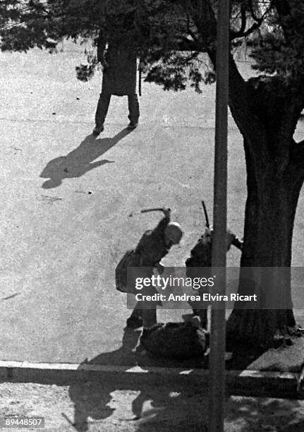 Barcelone. Catalonia. Spain.1971 Police repression in the Barcelona University.