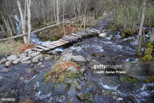 Valle de Silencio . El Bierzo. Leon. River Oza. Footbridge.. The valley, shaped by water and ice, is spectacular. It has rich vegetation where you...