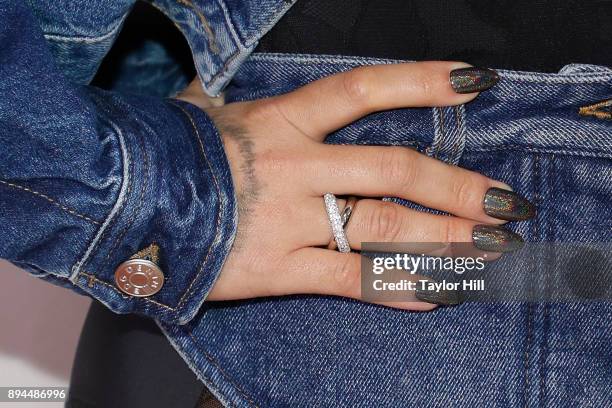 Demi Lovato, ring detail/nail detail, attends the 2017 Y100 Jingle Ball at BB&T Center on December 17, 2017 in Sunrise, Florida. (Photo by Taylor...