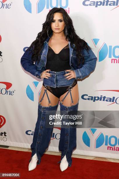 Demi Lovato attends the 2017 Y100 Jingle Ball at BB&T Center on December 17, 2017 in Sunrise, Florida.