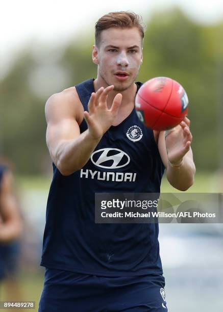Harry McKay of the Blues in action during the Carlton Blues AFL pre-season training session at Maroochydore Multisport Complex on December 17, 2017...