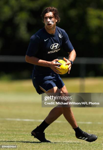 Caleb Marchbank of the Blues in action during the Carlton Blues AFL pre-season training session at Maroochydore Multisport Complex on December 17,...