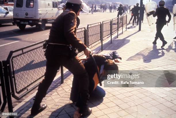 February 1987. Madrid, Spain. Demonstration of students against the Selectividad and the rise of university taxes.