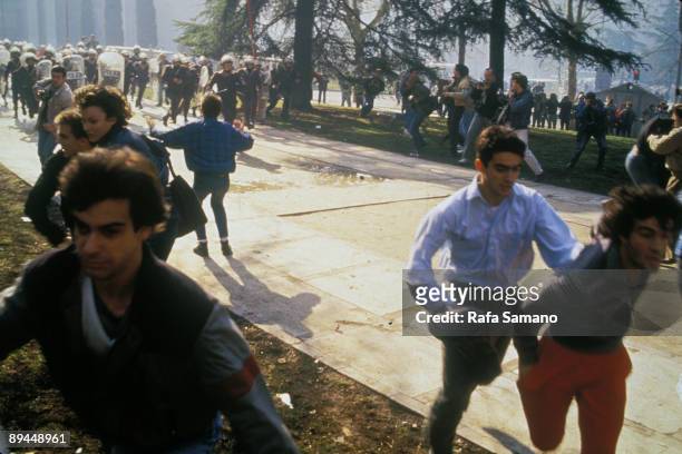 January 1987. Madrid, Spain. Demonstration of students against the Selectividad and the rise of university taxes.