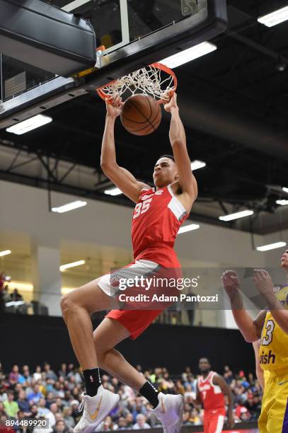 Chance Comanche of the Memphis Hustle dunks the ball against South Bay Lakers during an NBA G-League game on December 17, 2017 at UCLA Heath Training...
