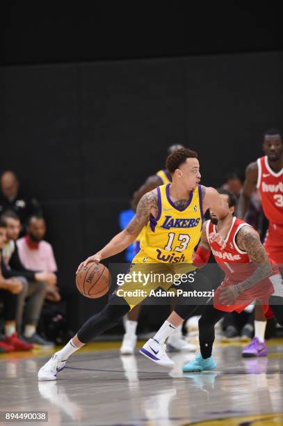 Stephaun Branch of the South Bay Lakers handles the ball against the Memphis Hustle during an NBA G-League game on December 17, 2017 at UCLA Heath...