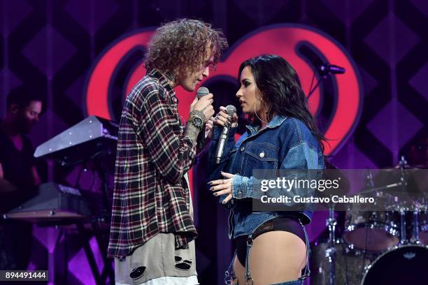 Demi Lovato and Cheat Codes perform at Y100's Jingle Ball 2017 at BB&T Center on December 17, 2017 in Sunrise, Florida.