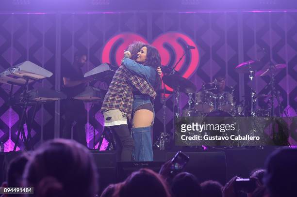 Demi Lovato and Cheat Codes perform at Y100's Jingle Ball 2017 at BB&T Center on December 17, 2017 in Sunrise, Florida.
