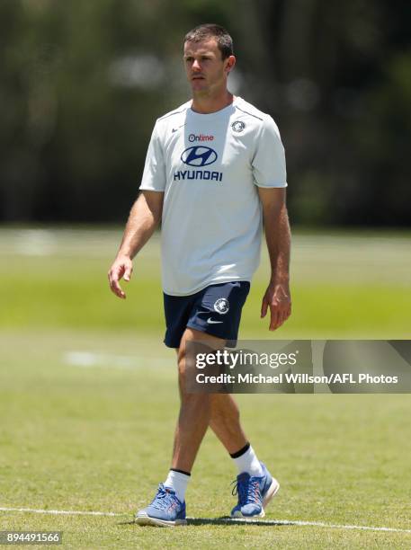 Brent Stanton, Assistant Coach of the Blues looks on during the Carlton Blues AFL pre-season training session at Maroochydore Multisport Complex on...