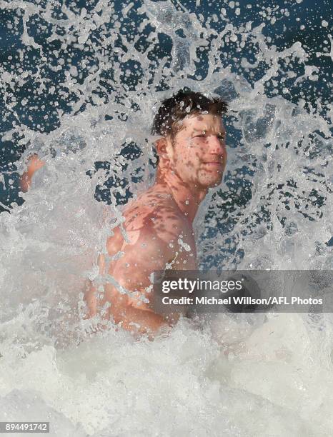 Sam Rowe of the Blues in action during the Carlton Blues AFL pre-season training session at Mooloolaba Beach on December 17, 2017 on the Sunshine...