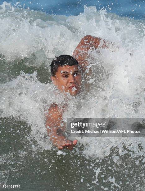 Jarrod Pickett of the Blues in action during the Carlton Blues AFL pre-season training session at Mooloolaba Beach on December 17, 2017 on the...