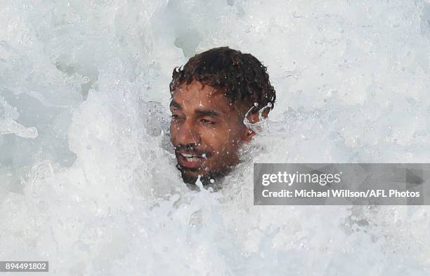 Jarrod Garlett of the Blues in action during the Carlton Blues AFL pre-season training session at Mooloolaba Beach on December 17, 2017 on the...