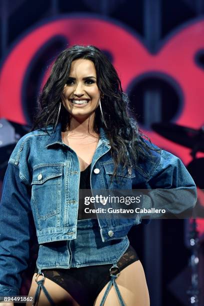 Demi Lovato performs at Y100's Jingle Ball 2017 at BB&T Center on December 17, 2017 in Sunrise, Florida.