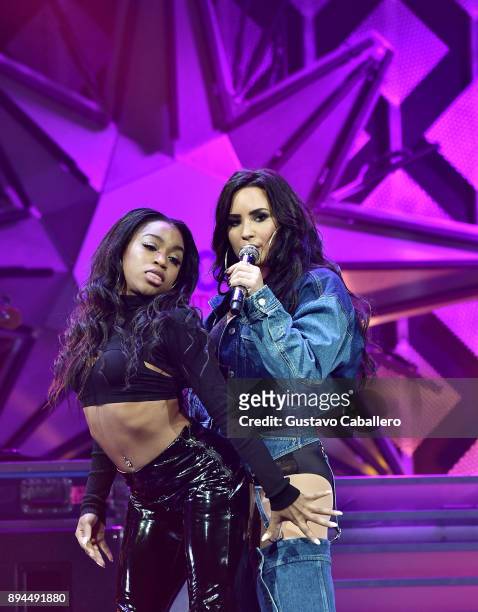 Demi Lovato performs at Y100's Jingle Ball 2017 at BB&T Center on December 17, 2017 in Sunrise, Florida.