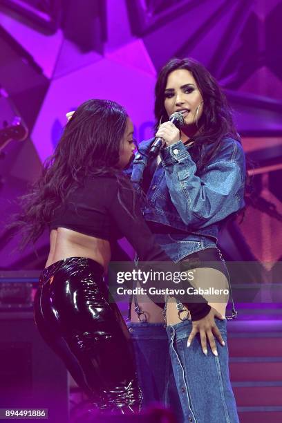 Demi Lovato performs at Y100's Jingle Ball 2017 at BB&T Center on December 17, 2017 in Sunrise, Florida.