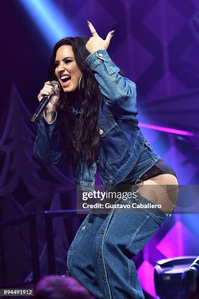 Demi Lovato performs at Y100's Jingle Ball 2017 at BB&T Center on December 17, 2017 in Sunrise, Florida.