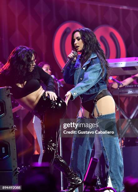 Demi Lovato performs at Y100's Jingle Ball 2017 at BB&T Center on December 17, 2017 in Sunrise, Florida.