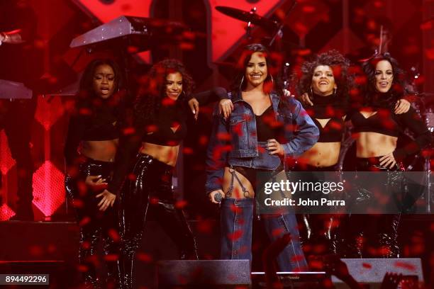 Demi Lovato performs at Y100's Jingle Ball 2017 at BB&T Center on December 17, 2017 in Sunrise, Florida.