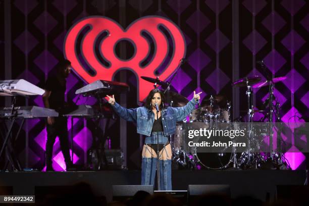 Demi Lovato performs at Y100's Jingle Ball 2017 at BB&T Center on December 17, 2017 in Sunrise, Florida.