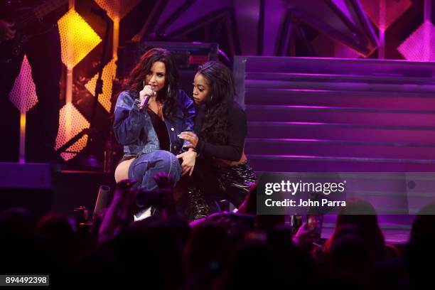 Demi Lovato performs at Y100's Jingle Ball 2017 at BB&T Center on December 17, 2017 in Sunrise, Florida.