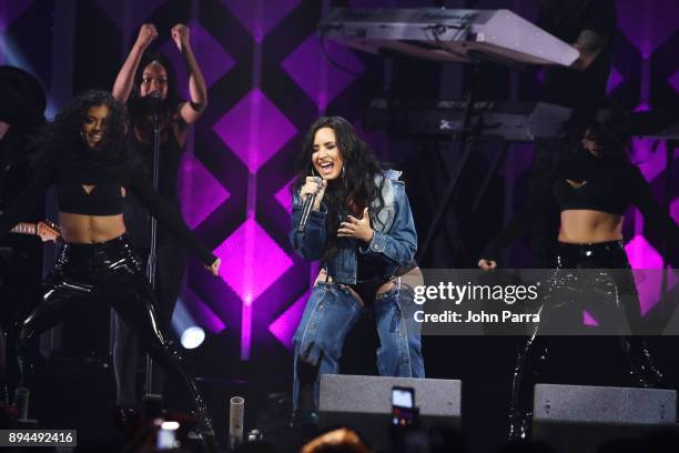 Demi Lovato performs at Y100's Jingle Ball 2017 at BB&T Center on December 17, 2017 in Sunrise, Florida.